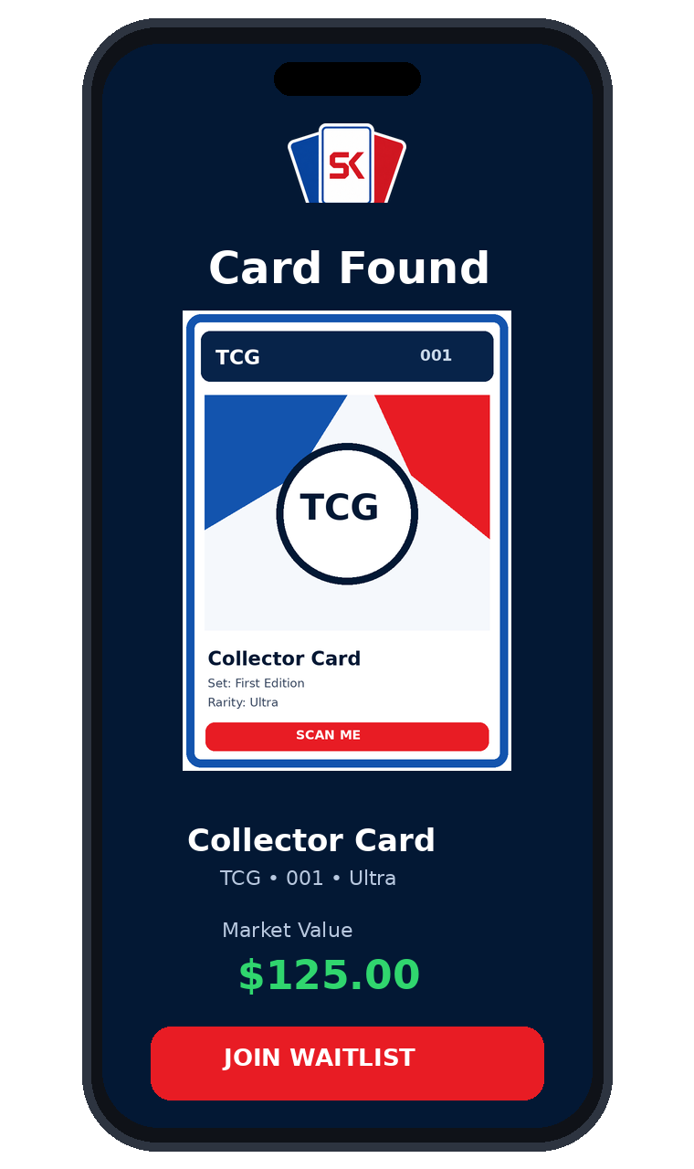Preview of Slab Keepr identifying a trading card and showing its market value